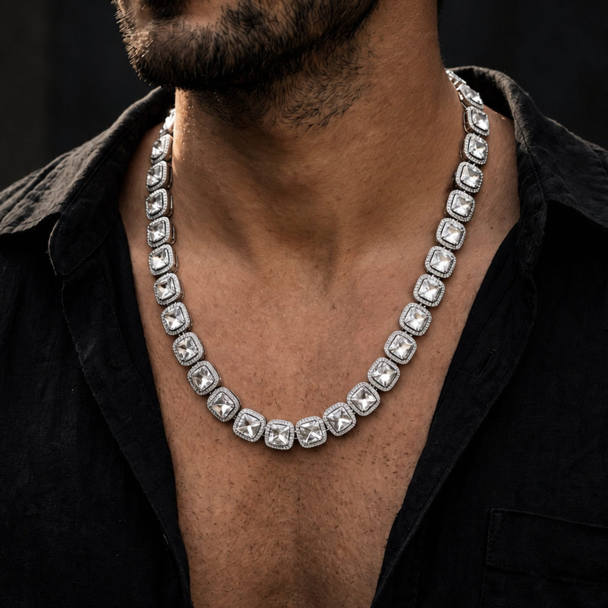 THE MEN THING Chain SQUARE HALO - 13mm Stainless Steel Chain with Fold Over Clasp for Men & Boys (22inch)