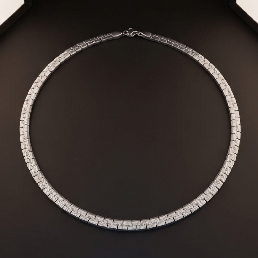 THE MEN THING Chain SQUARE LINK - 3mm Stainless Steel Textured Box Chain with Lobster Clasp for Men & Boys (22 inch)
