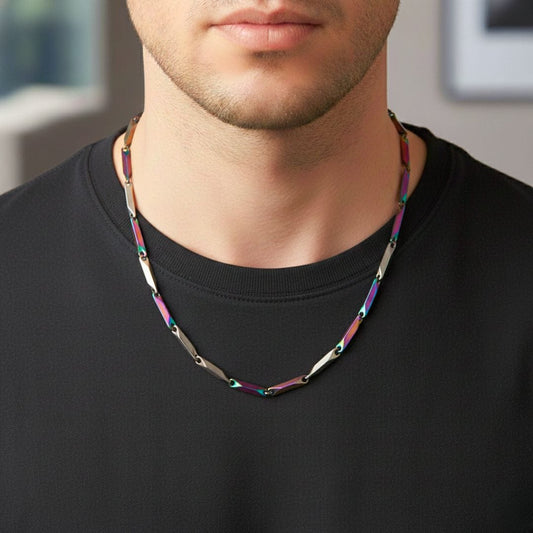 THE MEN THING Chain THE MEN THING Pure Stainless Steel MultiColor Rice Chain 24inch - European Trending Style - Necklace for Men & Boy