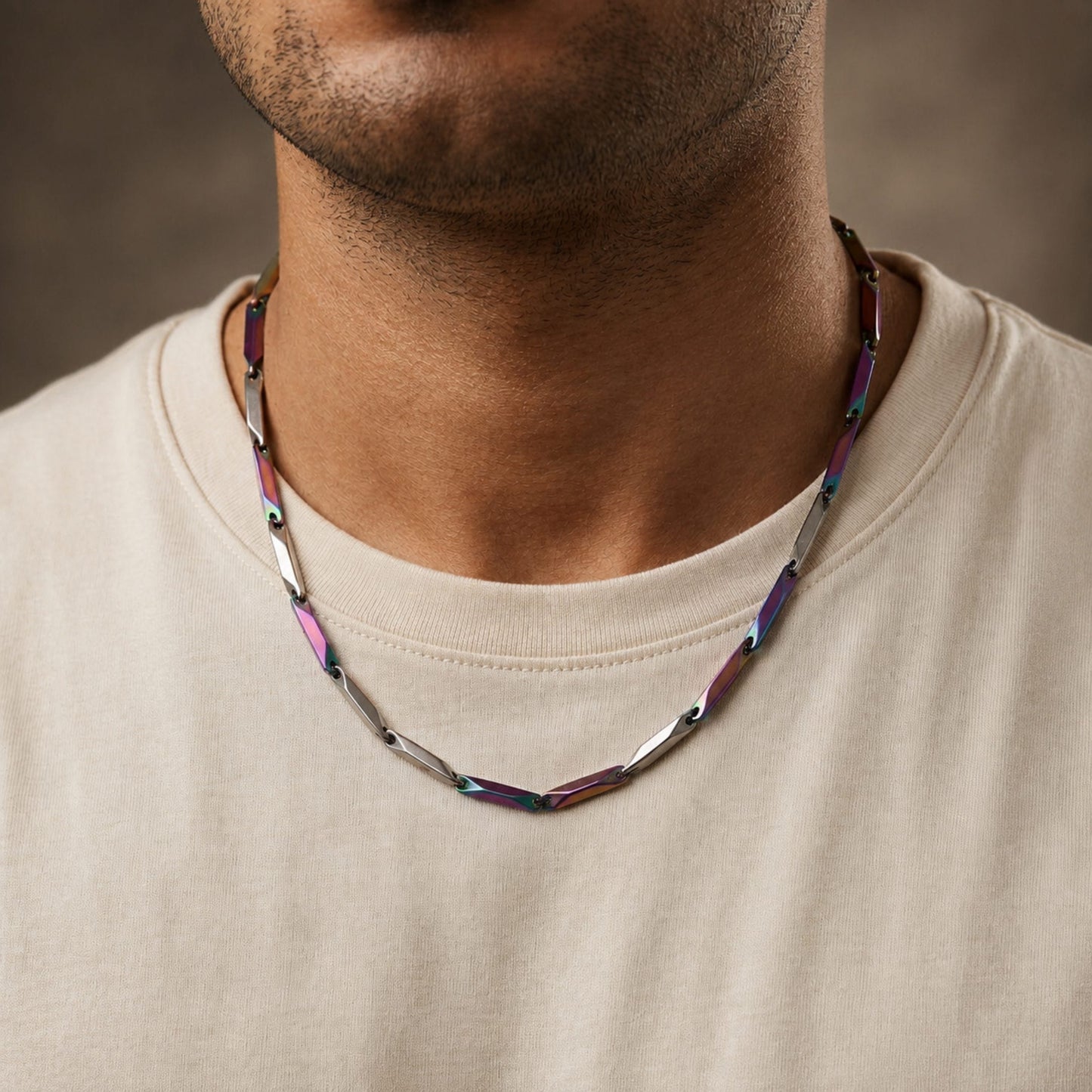 THE MEN THING Chain THE MEN THING Pure Stainless Steel MultiColor Rice Chain 24inch - European Trending Style - Necklace for Men & Boy