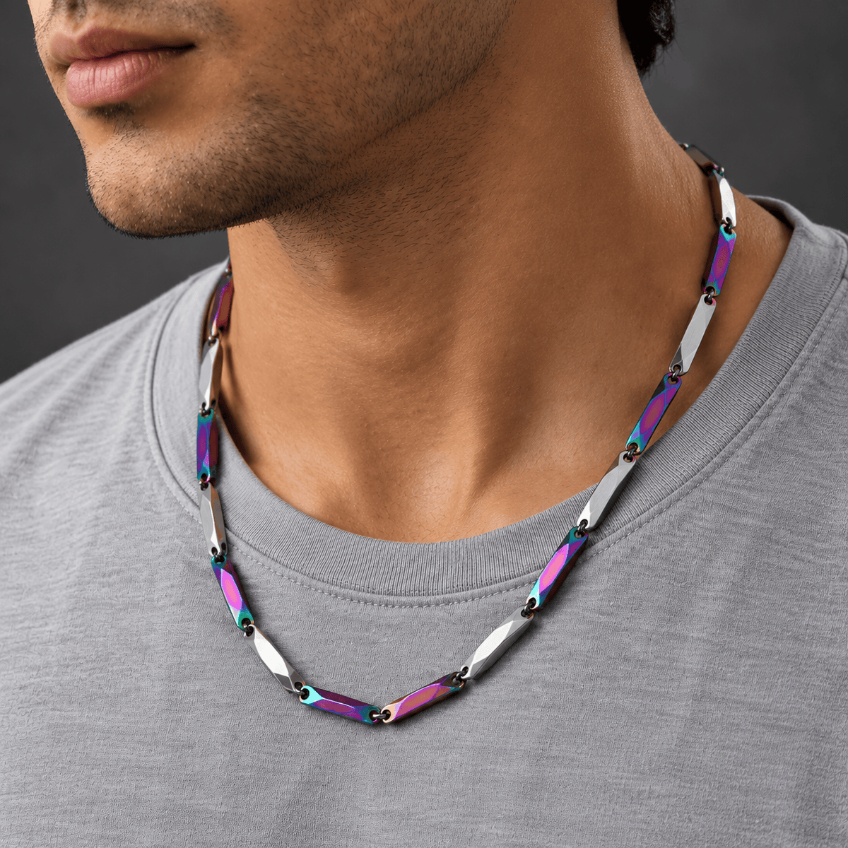 THE MEN THING Chain THE MEN THING Pure Stainless Steel MultiColor Rice Chain 24inch - European Trending Style - Necklace for Men & Boy