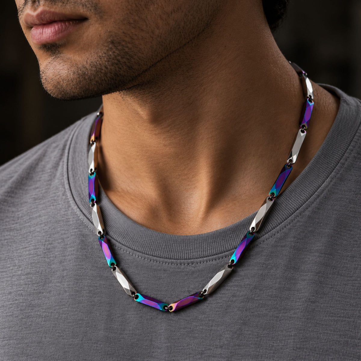 THE MEN THING Chain THE MEN THING Pure Stainless Steel MultiColor Rice Chain 24inch - European Trending Style - Necklace for Men & Boy