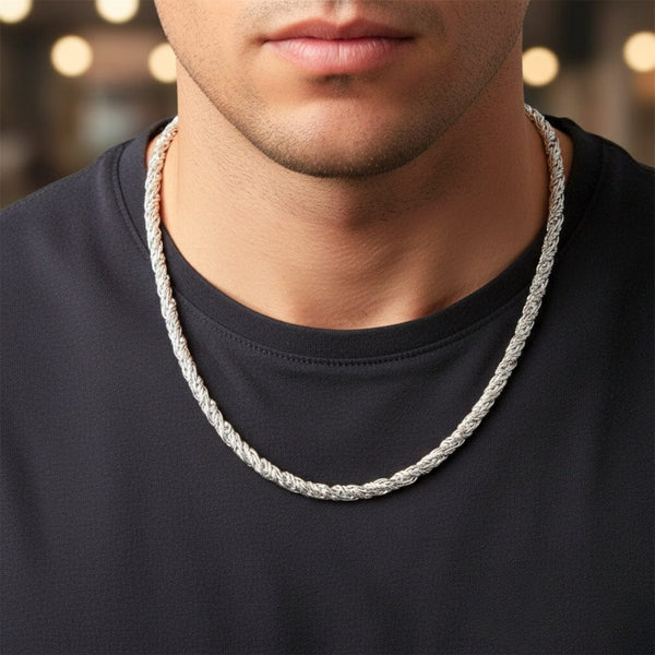 ట్విస్టెడ్ CURB చైన్ - పురుషులు & అబ్బాయిల కోసం 6mm స్వచ్ఛమైన స్టెయిన్‌లెస్ స్టీల్ 24అంగుళాల