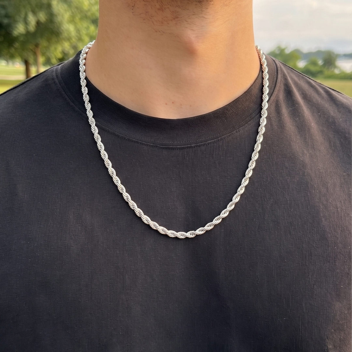 THE MEN THING Chain TWISTED ROPE - 3.5mm Chain Stainless Steel 24inch for Men & Boys