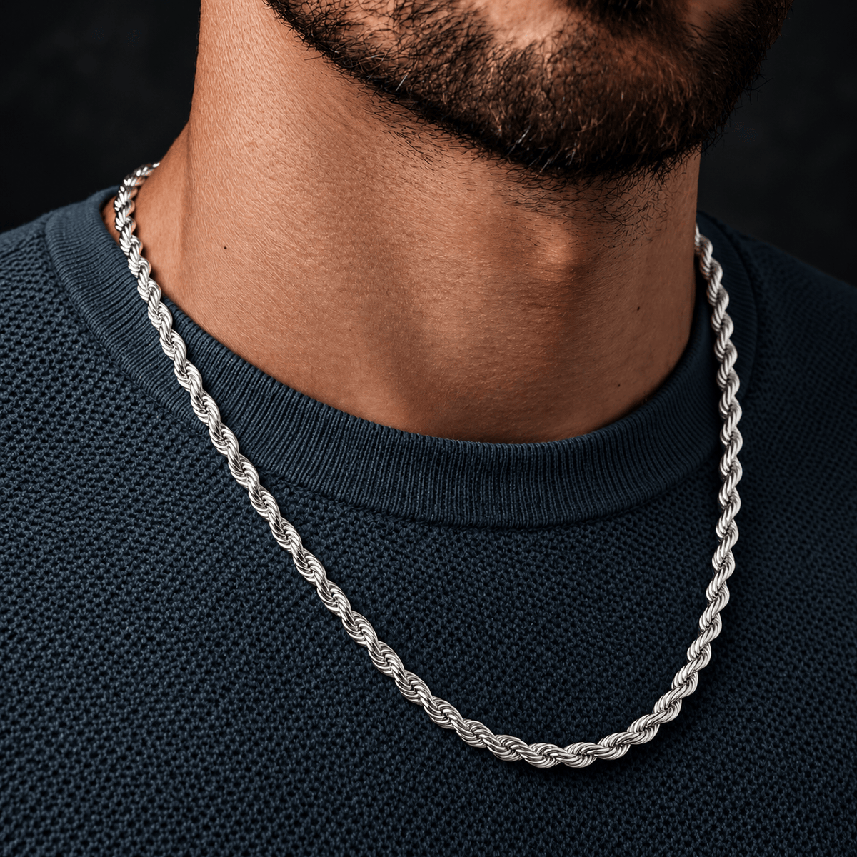 THE MEN THING Chain TWISTED ROPE - 3.5mm Chain Stainless Steel 24inch for Men & Boys