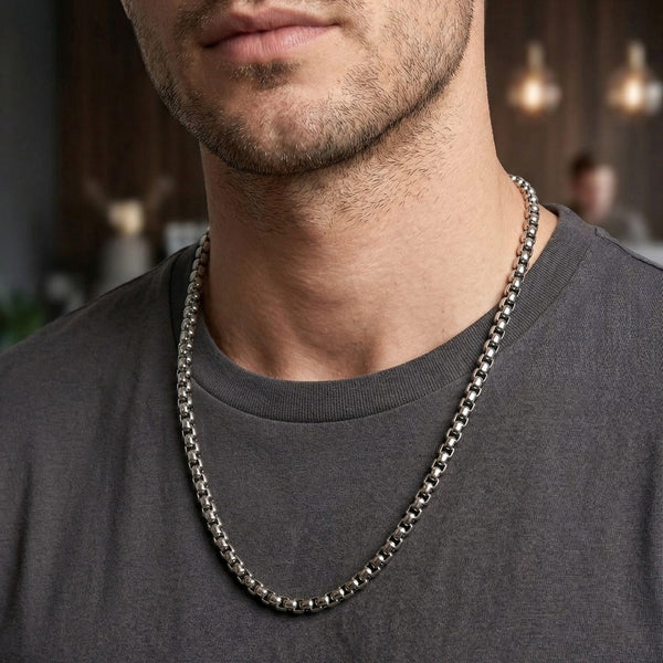 ZORO - 6mm Stainless Steel 24inch Round box Chain for Men, European trending Style for Men & Boy