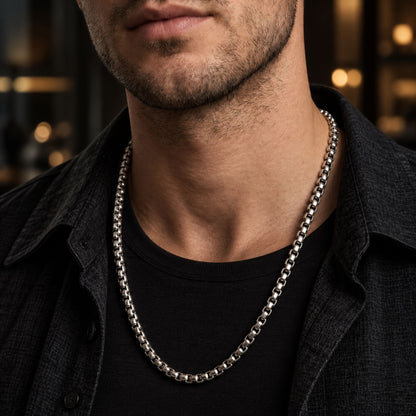 THE MEN THING Chain ZORO - 6mm Stainless Steel 24inch Round box Chain for Men, European trending Style for Men & Boy
