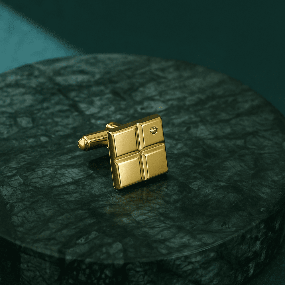 THE MEN THING Cufflinks GRID LUXE - Golden Tone - Titanium Steel Cufflinks for Men and Boys