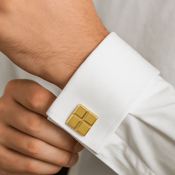 GRID LUXE - Golden Tone - Titanium Steel Cufflinks for Men and Boys