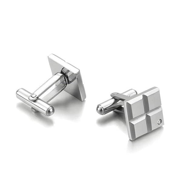 GRID LUXE - Silver Tone - Titanium Steel Cufflinks for Men and Boys