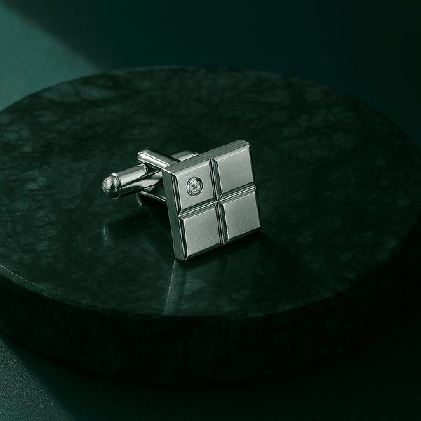 GRID LUXE - Silver Tone - Titanium Steel Cufflinks for Men and Boys