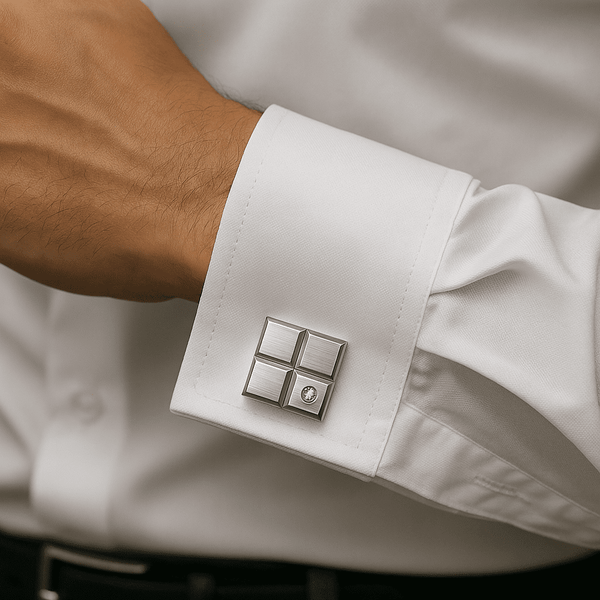 GRID LUXE - Silver Tone - Titanium Steel Cufflinks for Men and Boys