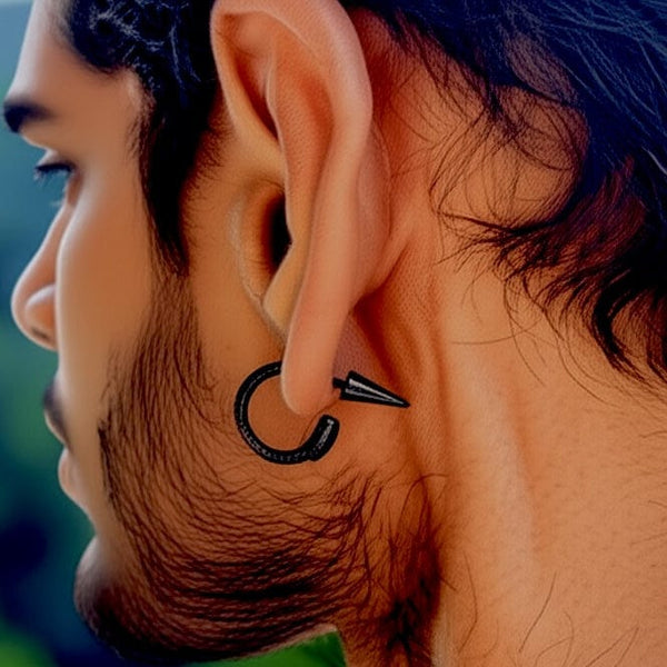 BLACK COBRA SPIRAL - 6mm Pure Titanium Steel Hoop Earrings for Men & Boys (2pcs)