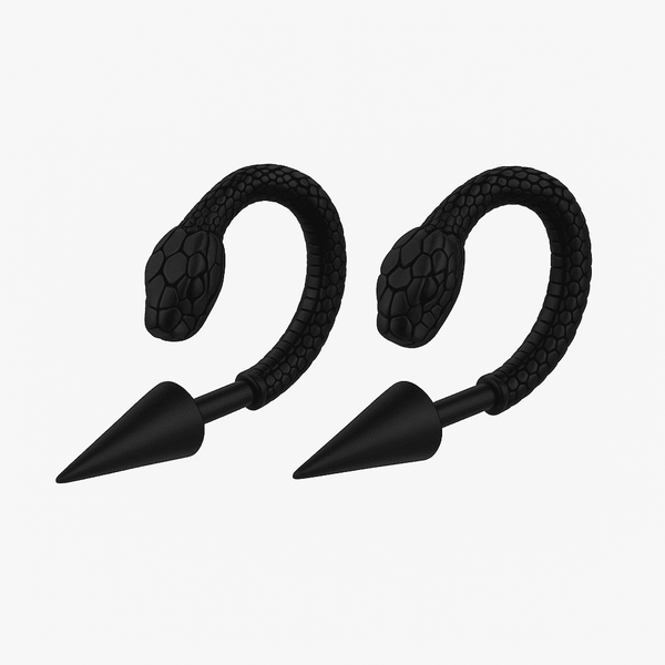 BLACK COBRA SPIRAL - 6mm Pure Titanium Steel Hoop Earrings for Men & Boys (2pcs)