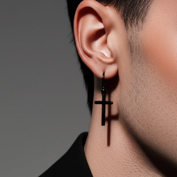 BLACK CRUX NOIR - Pure Titanium Steel Hoop Earrings for Men & Boys (2pcs)