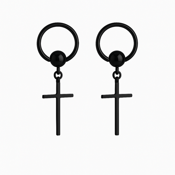 BLACK CRUX NOIR - Pure Titanium Steel Hoop Earrings for Men & Boys (2pcs)