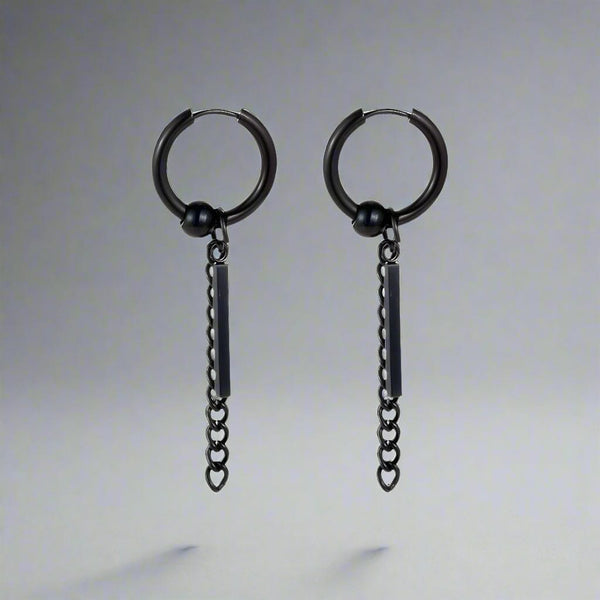 BLACK DROPCORE - 2.5mm Pure Titanium Steel Hoop Earrings for Men & Boys (2pcs)