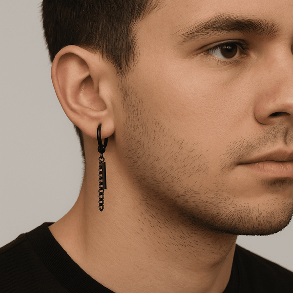 BLACK DROPCORE - 2.5mm Pure Titanium Steel Hoop Earrings for Men & Boys (2pcs)