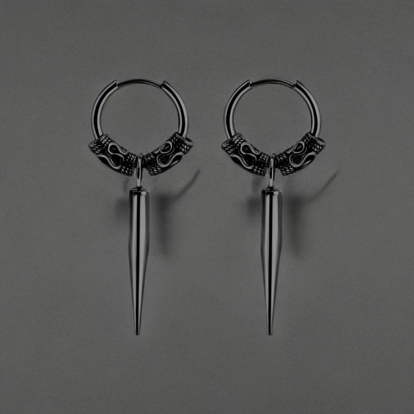 BLACK LOKIS FANG - 14mm Pure Titanium Steel Hoop Earrings for Men & Boys (2pcs)