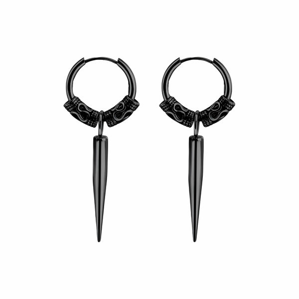 BLACK LOKIS FANG - 14mm Pure Titanium Steel Hoop Earrings for Men & Boys (2pcs)