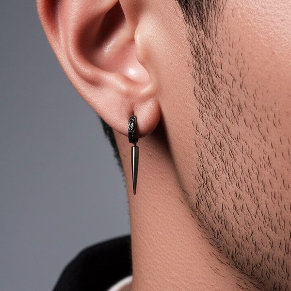BLACK LOKIS FANG - 14mm Pure Titanium Steel Hoop Earrings for Men & Boys (2pcs)