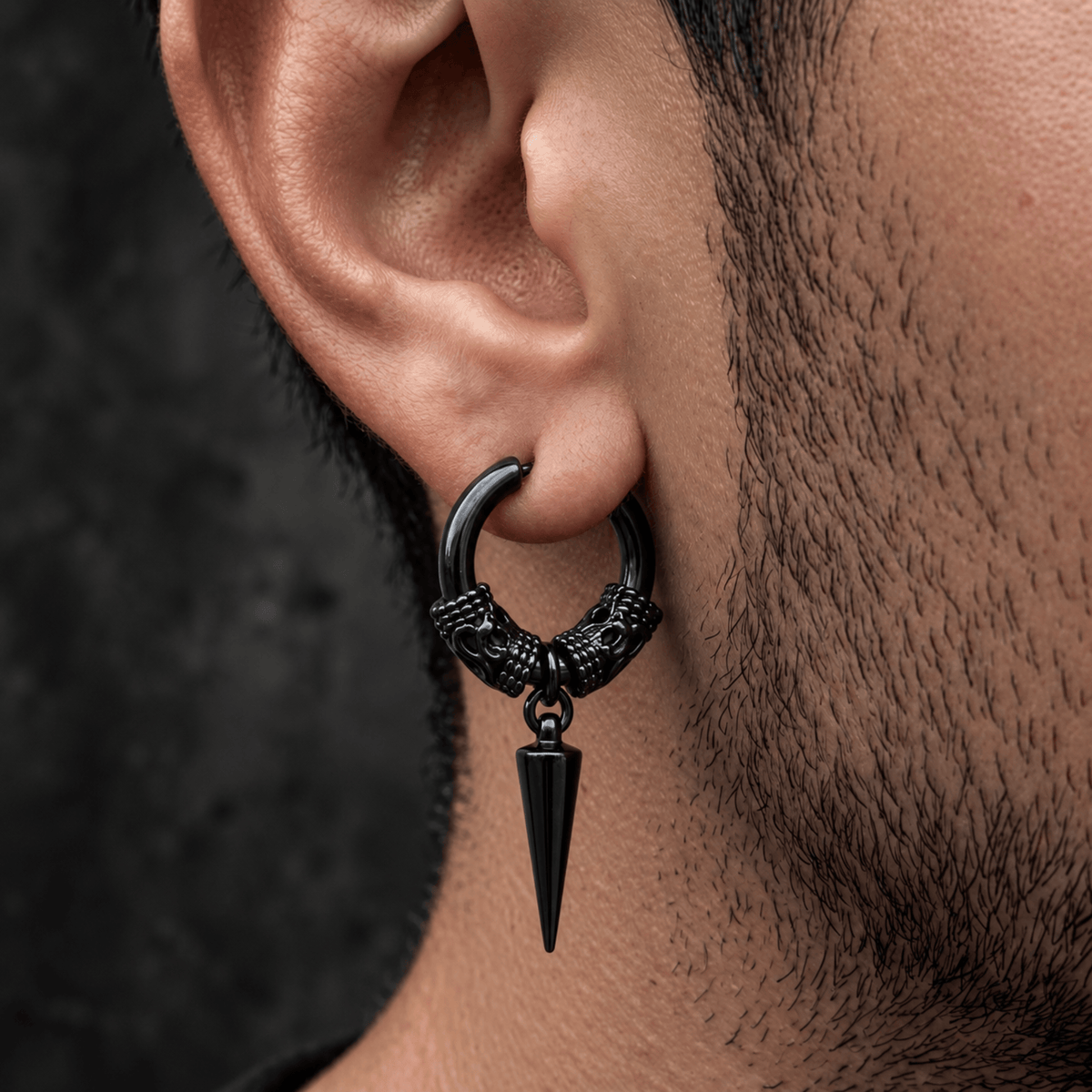 THE MEN THING Earring BLACK LOKIS FANG - 6mm Pure Titanium Steel Hoop Earrings for Men & Boys (2pcs)