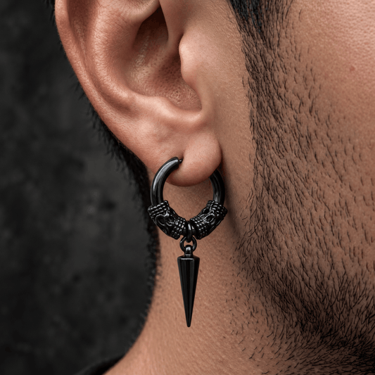 THE MEN THING Earring BLACK LOKIS FANG - 6mm Pure Titanium Steel Hoop Earrings for Men & Boys (2pcs)