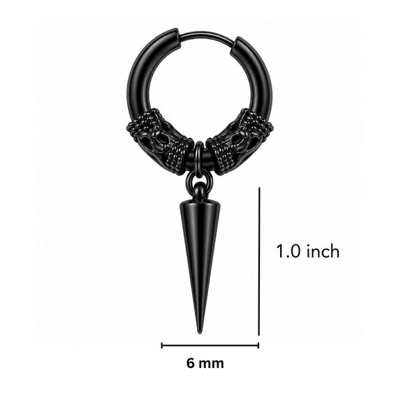 BLACK LOKIS FANG - 6mm Pure Titanium Steel Hoop Earrings for Men & Boys (2pcs)