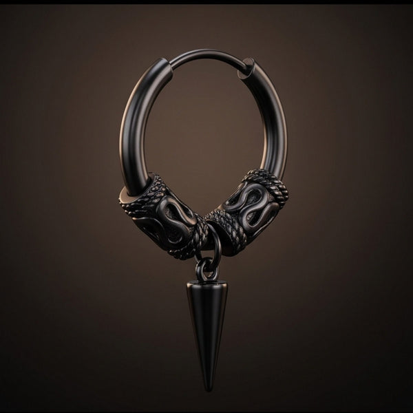 BLACK LOKIS FANG - 6mm Pure Titanium Steel Hoop Earrings for Men & Boys (2pcs)
