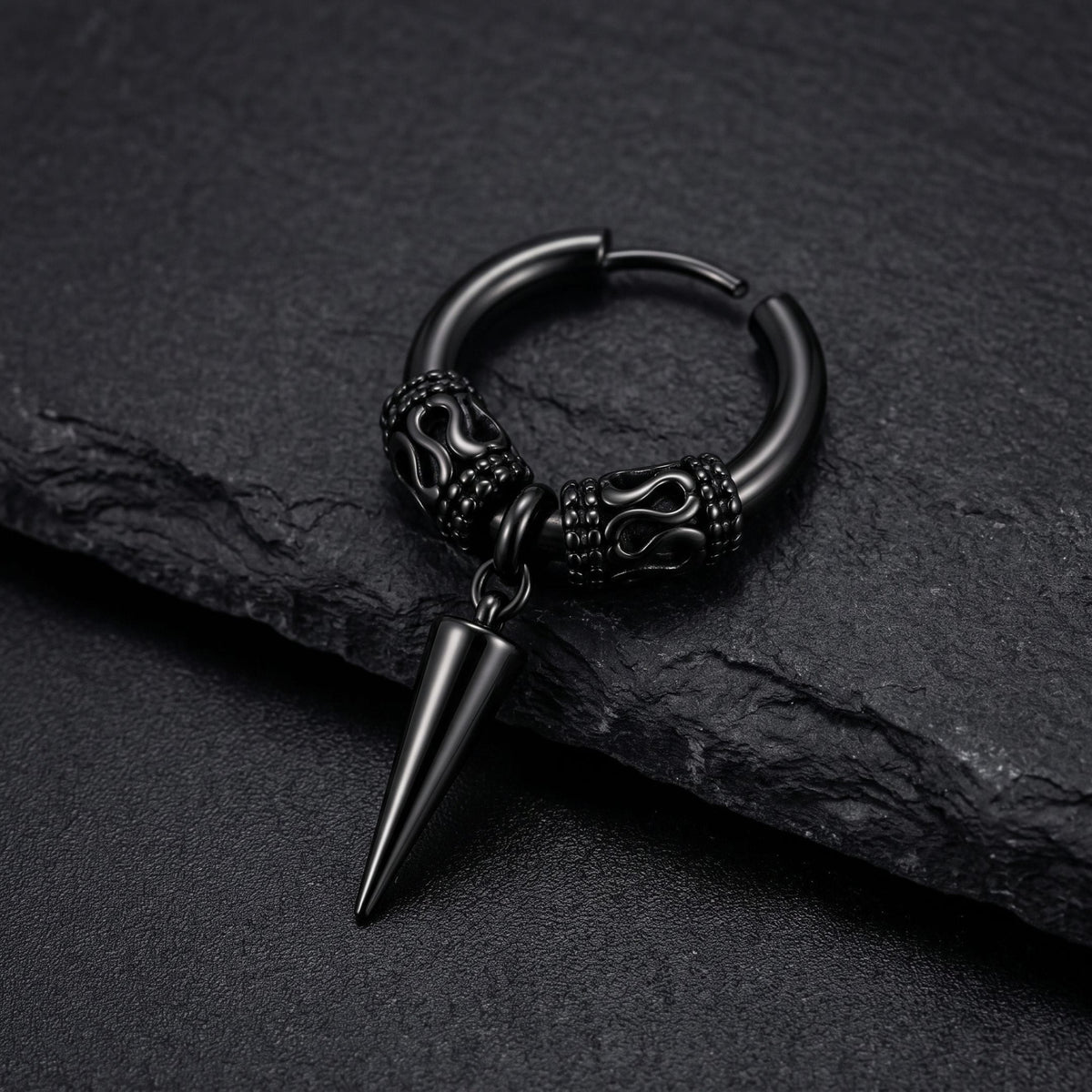 THE MEN THING Earring BLACK LOKIS FANG - 6mm Pure Titanium Steel Hoop Earrings for Men & Boys (2pcs)