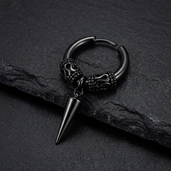 BLACK LOKIS FANG - 6mm Pure Titanium Steel Hoop Earrings for Men & Boys (2pcs)