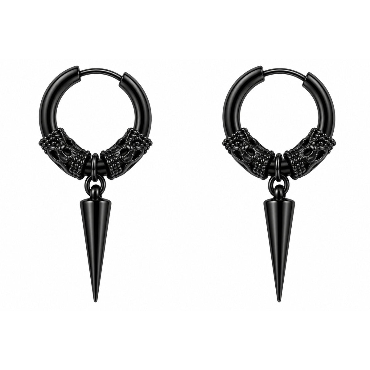 THE MEN THING Earring BLACK LOKIS FANG - 6mm Pure Titanium Steel Hoop Earrings for Men & Boys (2pcs)