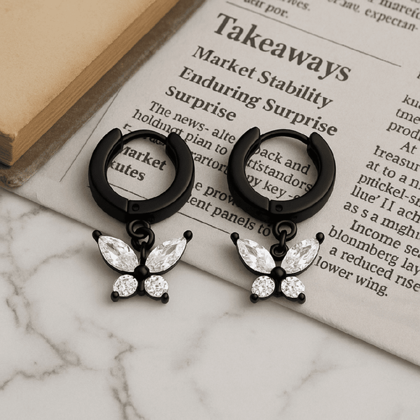 BLACK LUNA PAPILLON - Pure Titanium Steel Hoop Earrings for Men & Boys (2pcs)