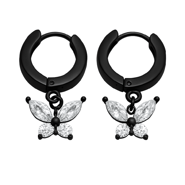BLACK LUNA PAPILLON - Pure Titanium Steel Hoop Earrings for Men & Boys (2pcs)
