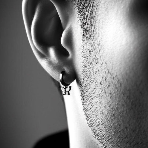 BLACK LUNA PAPILLON - Pure Titanium Steel Hoop Earrings for Men & Boys (2pcs)