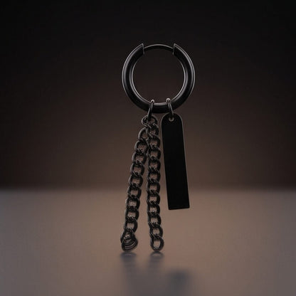 THE MEN THING Earring BLACK PRISM DROP - 7mm Pure Titanium Steel Hoop Earrings for Men & Boys (2pcs)