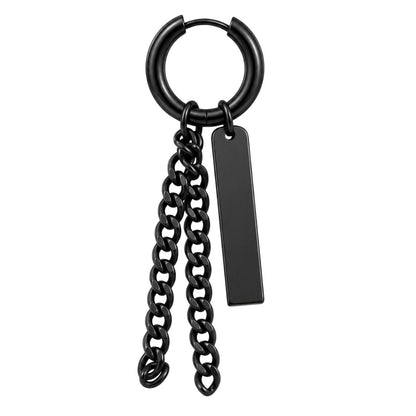 THE MEN THING Earring BLACK PRISM DROP - 7mm Pure Titanium Steel Hoop Earrings for Men & Boys (2pcs)