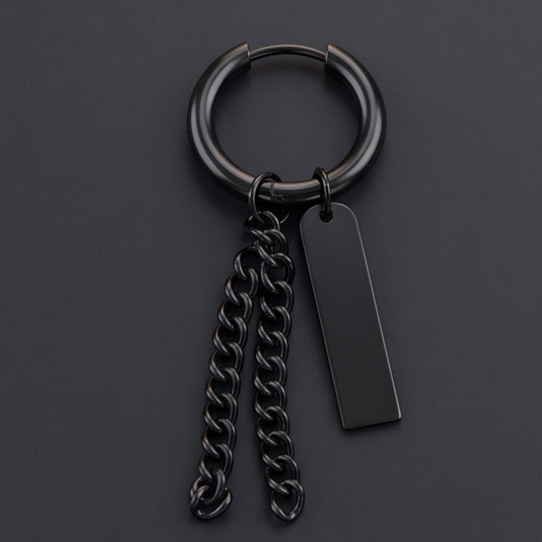 THE MEN THING Earring BLACK PRISM DROP - 7mm Pure Titanium Steel Hoop Earrings for Men & Boys (2pcs)