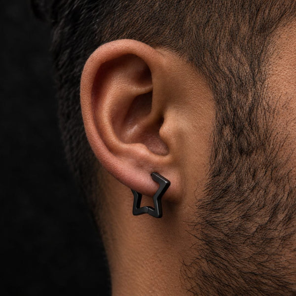 BLACK STARZ - Pure Titanium Steel Hoop Earrings for Men & Boys (2pcs)