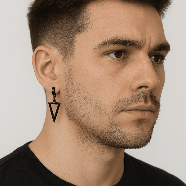 BLACK TRIAD EDGE - 4.9mm Pure Titanium Steel Hoop Earrings for Men & Boys (2pcs)