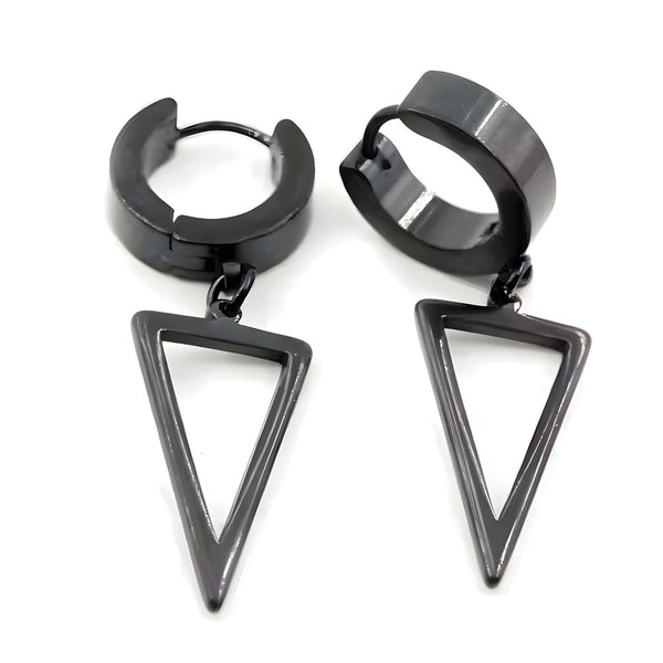 BLACK TRIAD EDGE - 4.9mm Pure Titanium Steel Hoop Earrings for Men & Boys (2pcs)