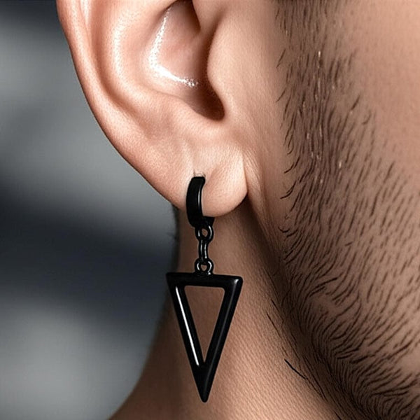 BLACK TRIAD EDGE - 4.9mm Pure Titanium Steel Hoop Earrings for Men & Boys (2pcs)
