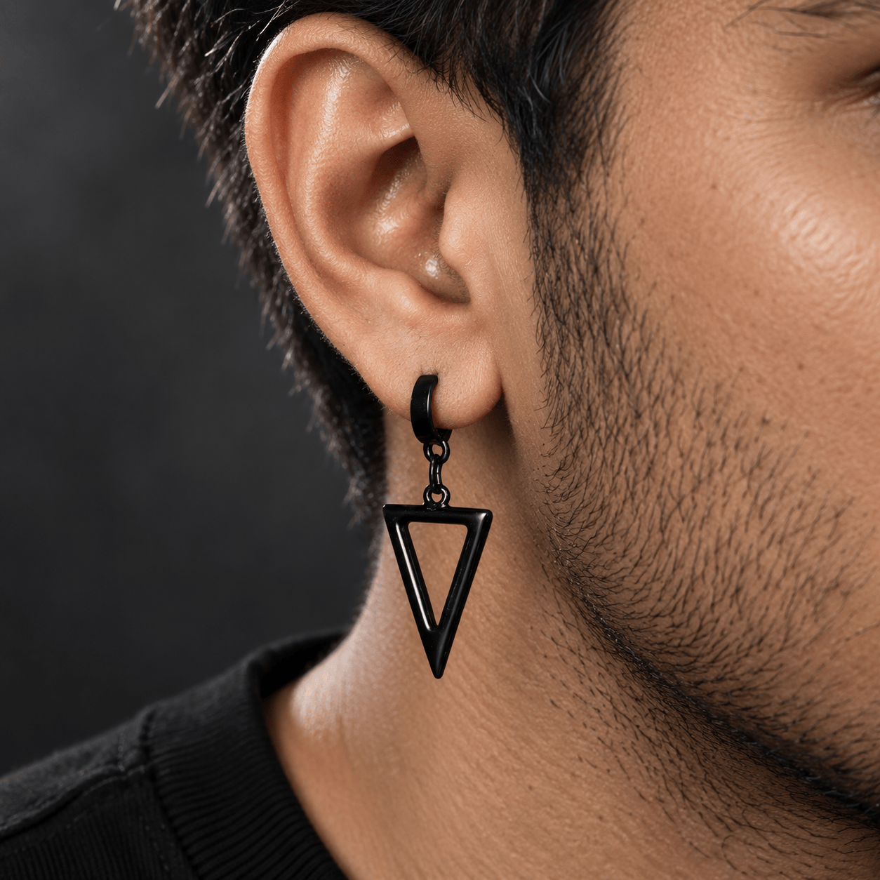 THE MEN THING Earring BLACK TRIAD EDGE - 4.9mm Pure Titanium Steel Hoop Earrings for Men & Boys (2pcs)