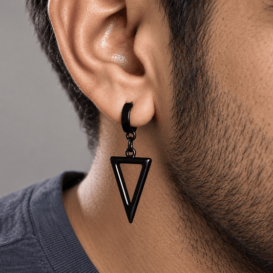 THE MEN THING Earring BLACK TRIAD EDGE - 4.9mm Pure Titanium Steel Hoop Earrings for Men & Boys (2pcs)