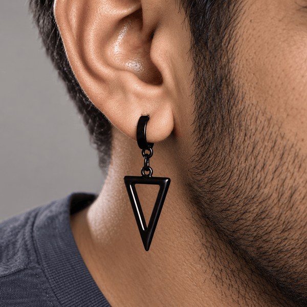 BLACK TRIAD EDGE - 4.9mm Pure Titanium Steel Hoop Earrings for Men & Boys (2pcs)