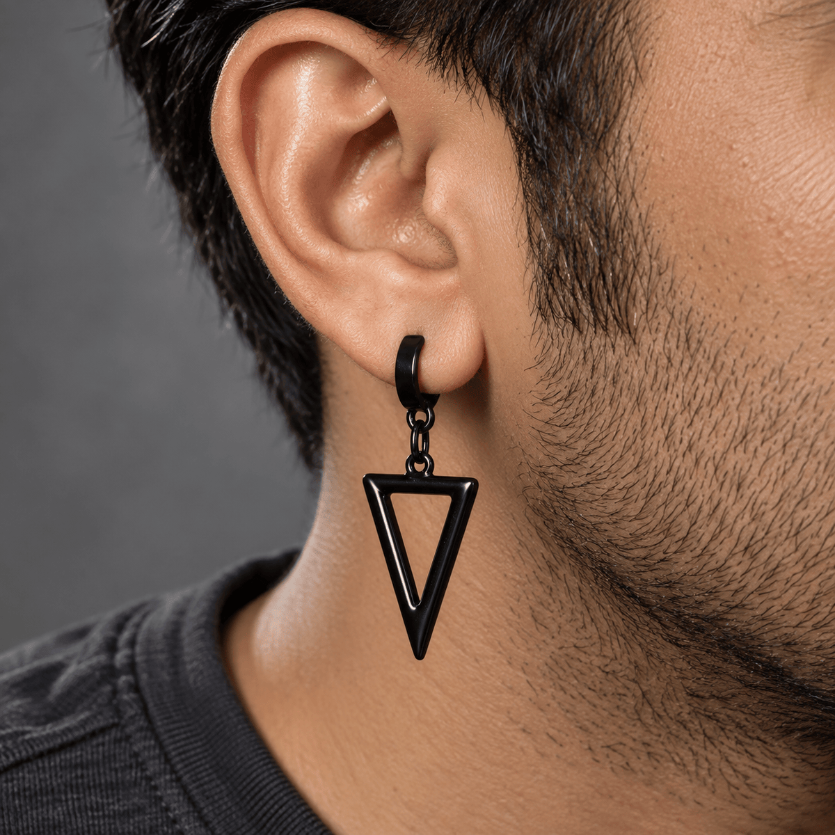 THE MEN THING Earring BLACK TRIAD EDGE - 4.9mm Pure Titanium Steel Hoop Earrings for Men & Boys (2pcs)