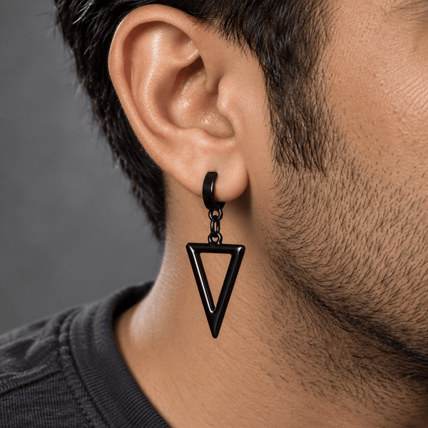 BLACK TRIAD EDGE - 4.9mm Pure Titanium Steel Hoop Earrings for Men & Boys (2pcs)