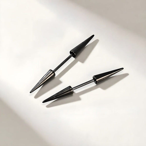 CYBER CONE BLACK - Titanium Steel Arrow Stud Earrings for Men & Boys 3mm and 5mm (2pcs)