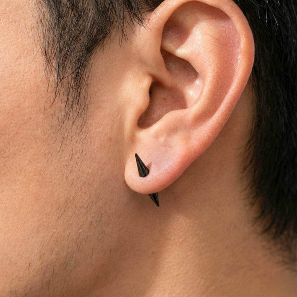 CYBER CONE BLACK - Titanium Steel Arrow Stud Earrings for Men & Boys 3mm and 5mm (2pcs)