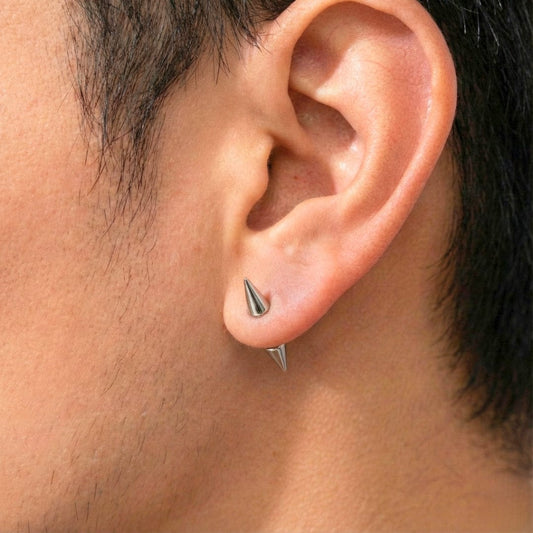 THE MEN THING Earring CYBER CONE SILVER - Titanium Steel Arrow Stud Earrings for Men & Boys 3mm and 5mm (2pcs)